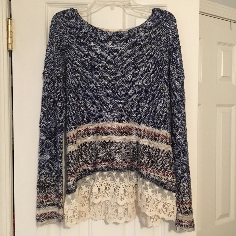 Blue Sweater with Lace